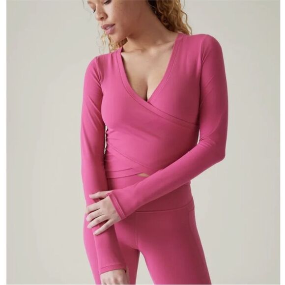 Athleta Transcend Wrap Top in Salvia Pink - Picture 1 of 8